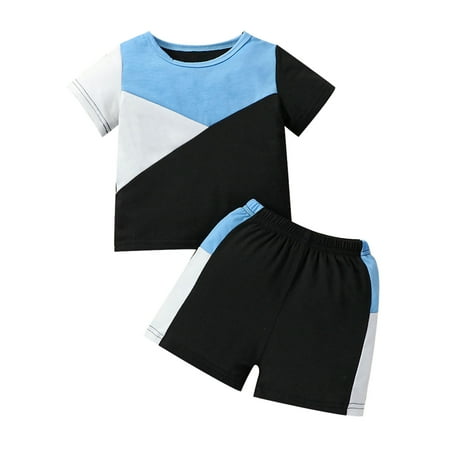

Toddler Outfits Short Sleeve Color Block Print T Shirt Tops Short Pants Clothes Size 68 Black
