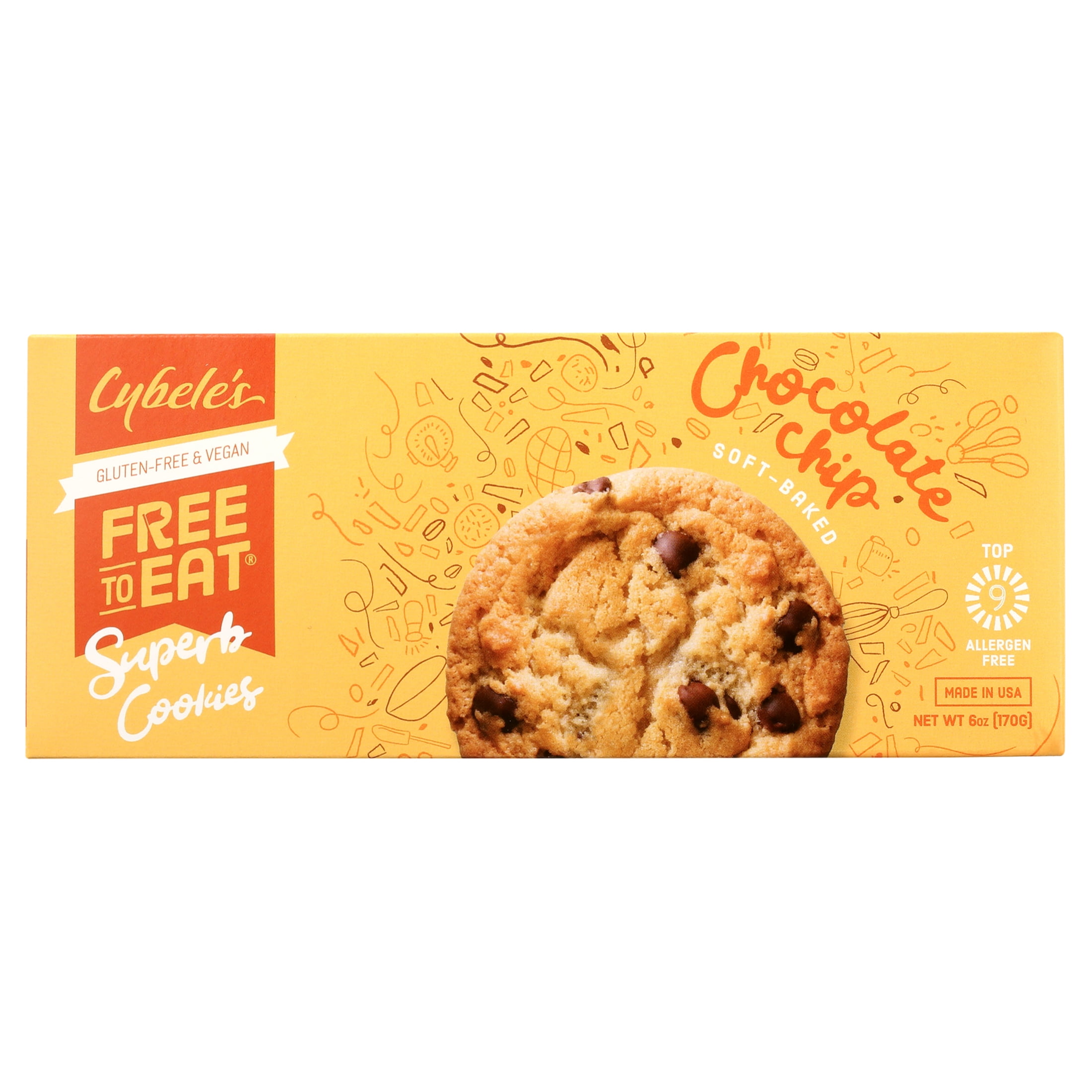 Free To Eat Chocolate Chip Cookies - Free From Top 9 Allergens, Non-GMO and Gluten-Free, Vegan, School Safe (6 oz, 12 Cookies per Box)