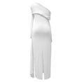 thumbnail image 3 of Unir Women's Maternity 490g Stretch Spandex Maxi Dress, French Style Off-the-Shoulder Long Sleeve Slim Fit Split Hem British Style Summer Pregnancy Dress, 1pc, S/M/L, 3 of 6