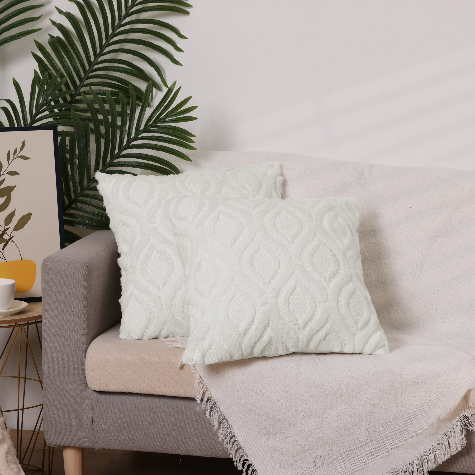 REGALWOVEN Set of 2 Shaggy Plush Throw Pillow Covers Couch Pillow Covers for Home Beige-2 20" x 20"