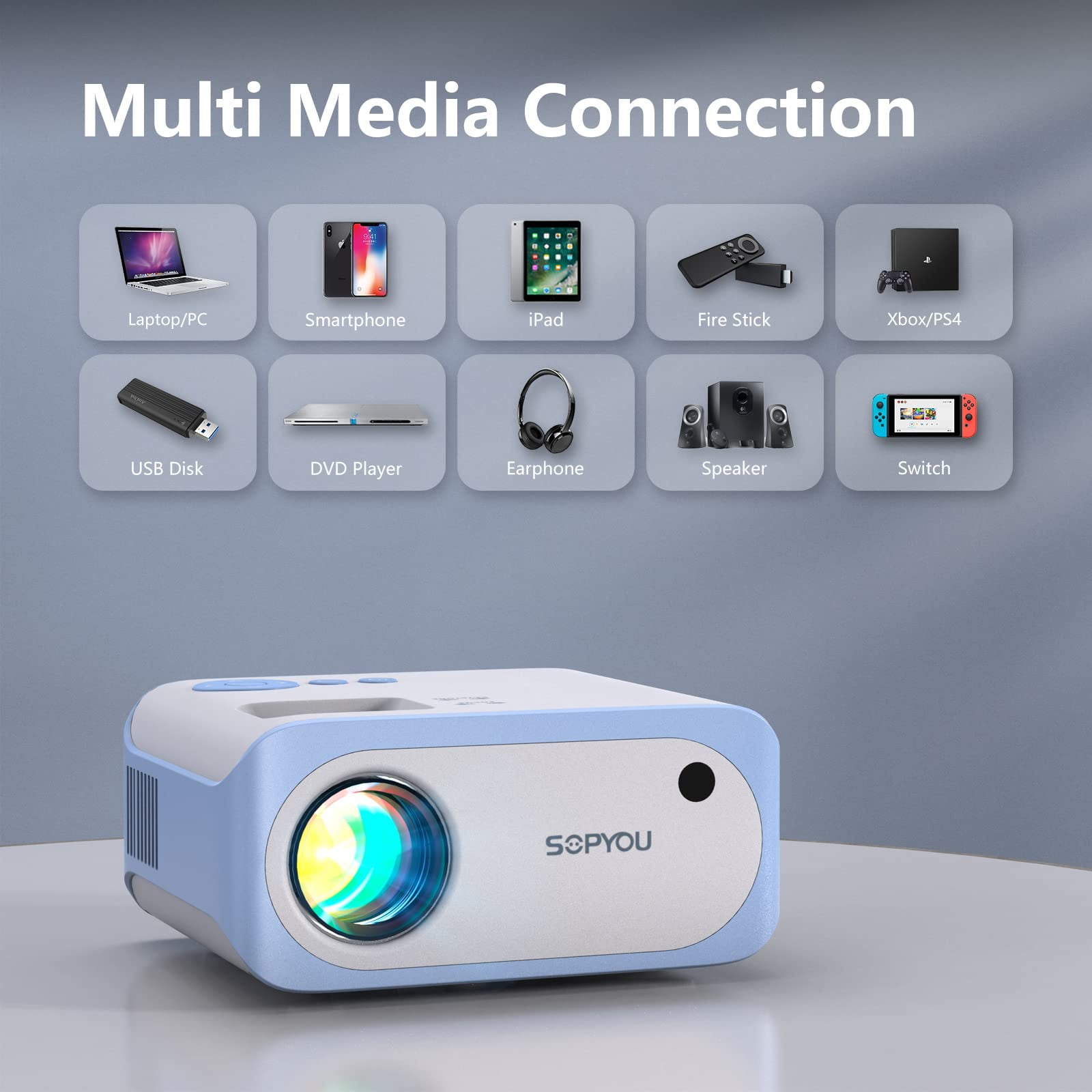 Mini Projector, Native 1080P Full HD 9000L Movie Projector 4K Supported, Video Mini Portable Projector for HDMI, USB, Laptop, TV Stick, PS5, IOS & Android, U Disk