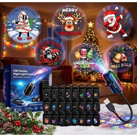 Plug and Play HD Christmas Star Projector,Flexible Night Light Projector,360° Rotating USB Powered Projector Christmas and Galaxy Themes