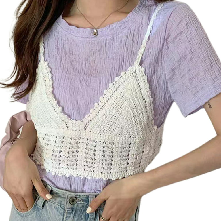 BOOYOU Women Summer Crochet Knit Camisole Sexy V-Neck Backless