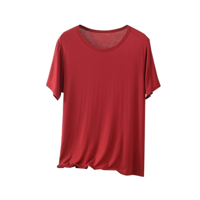 BLVB Womens Modal Sleep Shirts Comfy Loose Pajama Tops Round Neck Solid Color Short Sleeve Lounge Tee Shirts