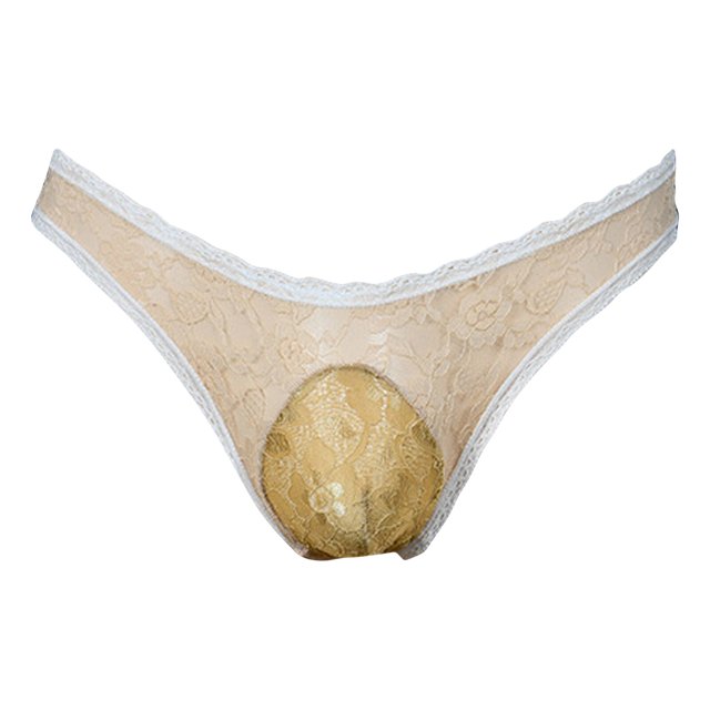 Men Sexy Sheer Lace G-string Sissy Lingerie Briefs Low Rise Bulge Pouch Thongs Elastic Waist Underpants Underwear NightwearXL Gong Bohan LED