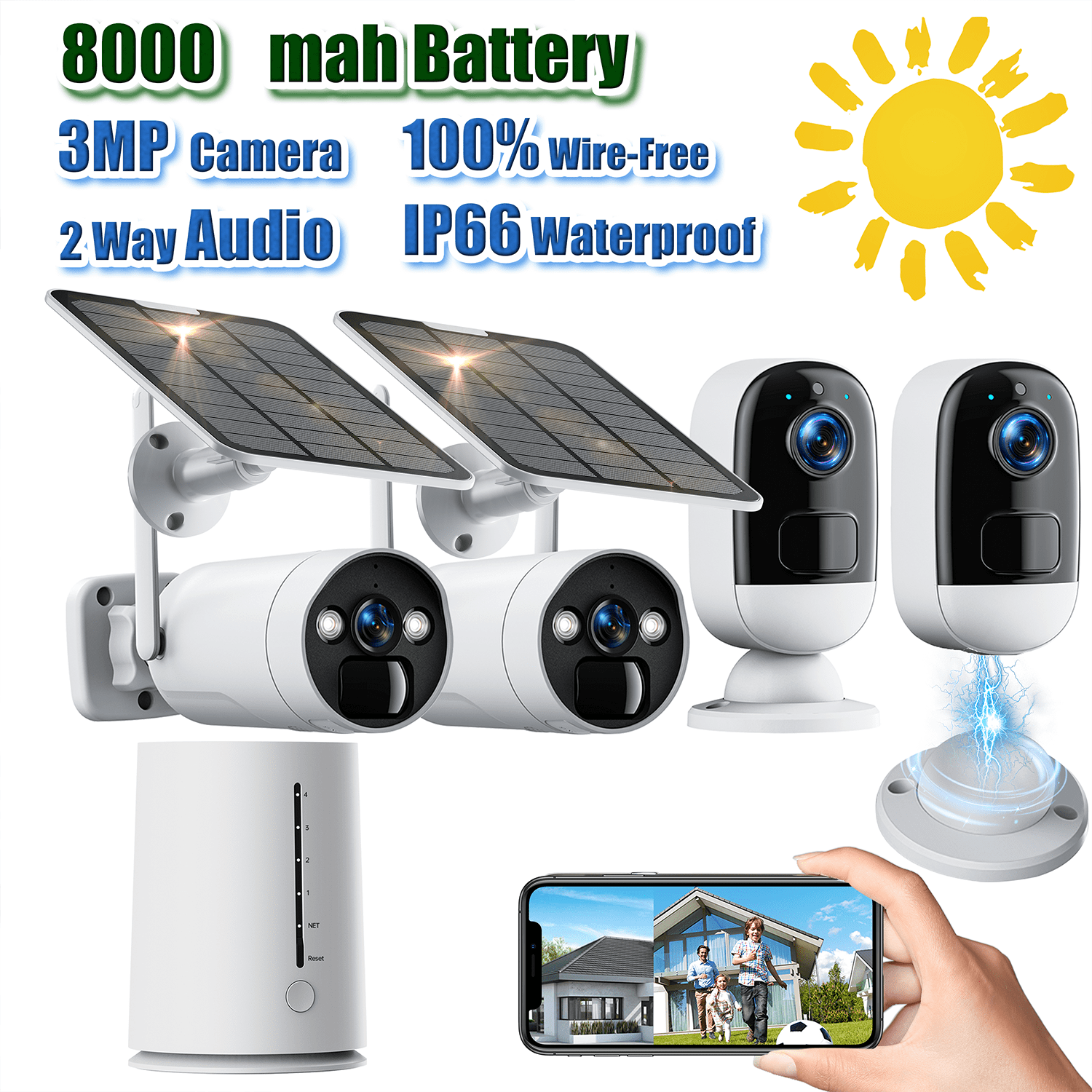 Toguard 3MP Solar Wireless Security Camera System Rechargeable Battery