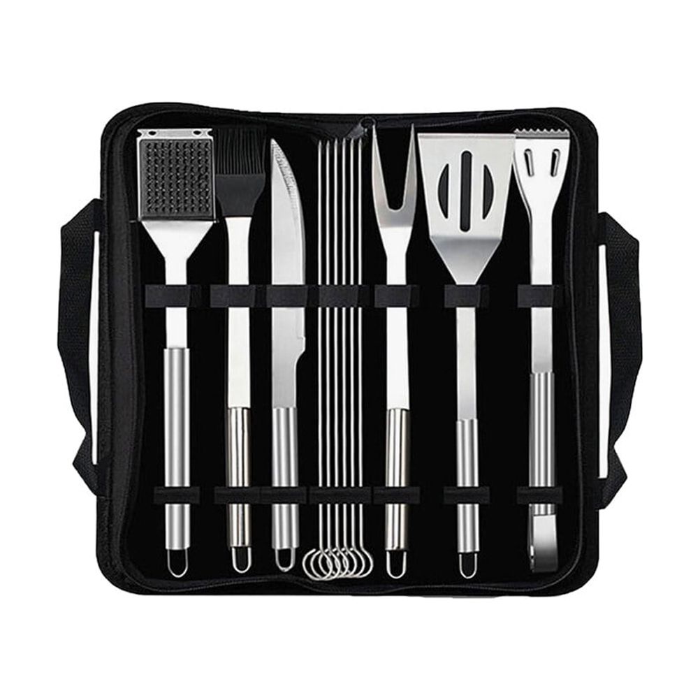 12PCS Stainless Steel BBQ Tools Set Grill Spade Brush Cutter Tweezer Barbecue Tools with Bag for Picnic Camping (Black)