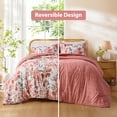 thumbnail image 4 of Regency Heights Full/Queen Comforter Sets, Reversible Seersucker Floral Bedding Sets, 3 Piece Lightweight Coral Botanical Flowers Comforter Bed Set with Pillow Shams, 4 of 10