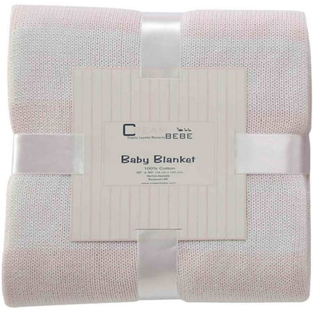 Cream Bebe rayé 100 pour cent en tricot de coton Couverture de bébé, rose / blanc