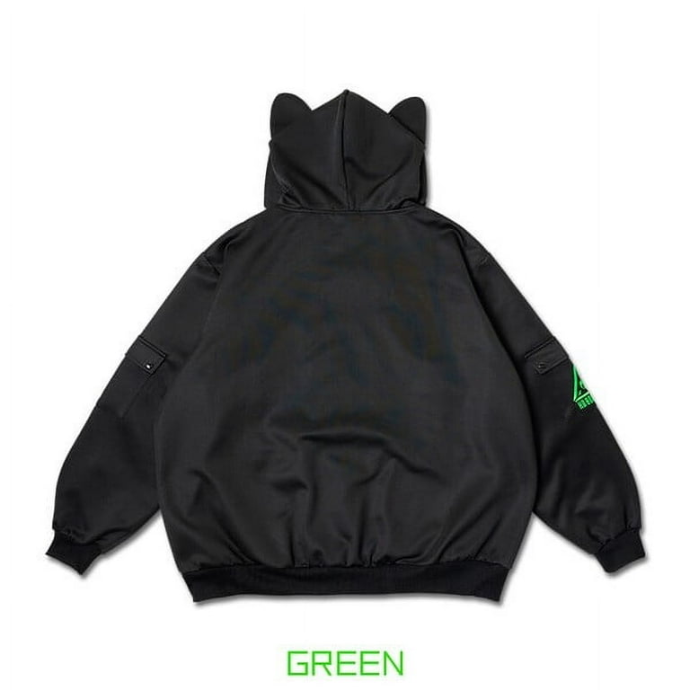 Cyberpunk Cat ears black & toxic green punk emo zip up Cyberpunk Cat ears black & toxic green punk emo zip up