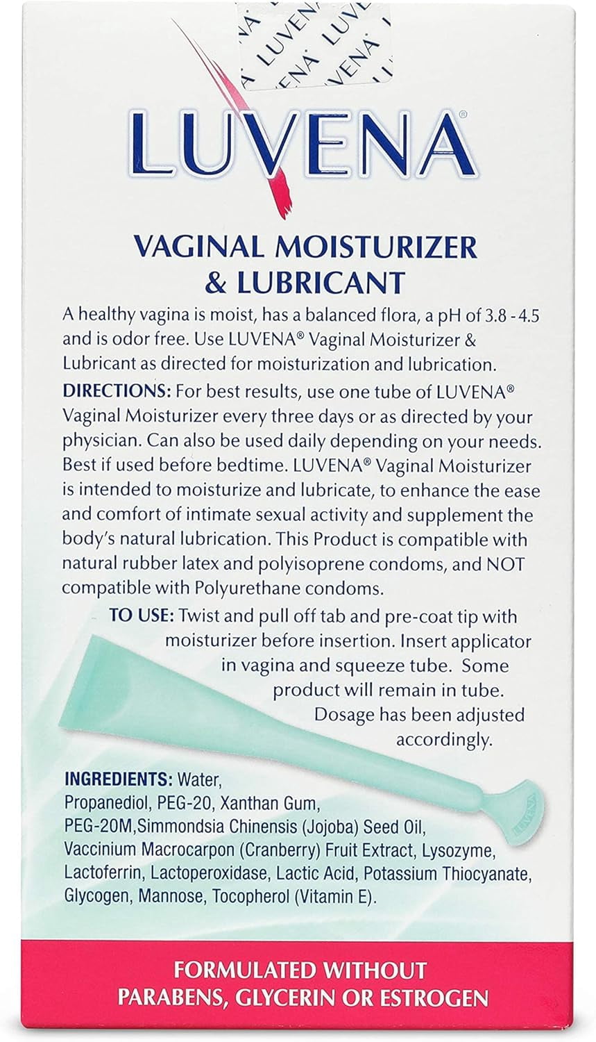 Luvena Moisturizer - Vaginal Moisturizer & Menopause Support for Women - Feminine Intimate Dryness, Redness, Irritation, Burning Symptom Relief - Water Based, Paraben & Glycerin Free - (2 Pack)