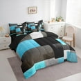thumbnail image 3 of Feelyou Geometric Anstract Bedding Comforter Set 7-Piece for Adult, Grey Blue Square King Bedding Sets, Modern Fashion Reversible Bed Sheets, Microfiber Bedroom Decor, 3 of 7