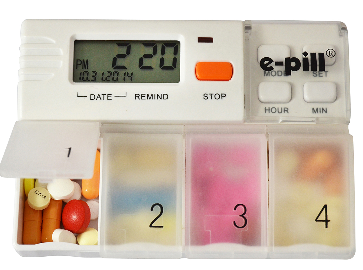 e-pill MedGlider Reminder with Attached 4 Compartment Pill Box