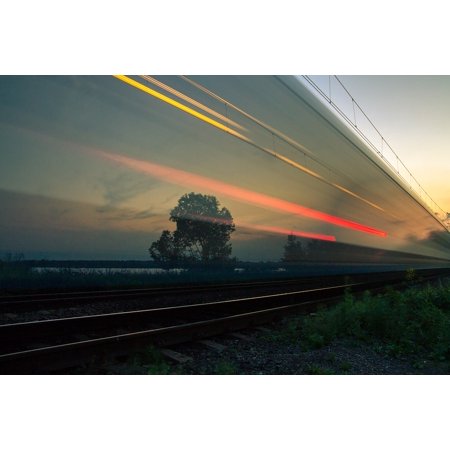 Canvas Print Dark Light Tree Track Nature Grass Field Railway Stretched Canvas 10 x