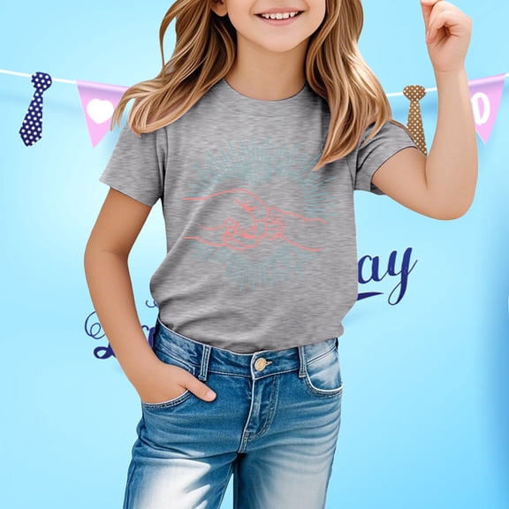 Aihuaihua Toddler Girl Tops Loose Short Sleeve Tee for Toddler Cute Cartoon Print Crew Neck Father's Day T-Shirt Boys & Girls Shirts Grey,130