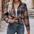 thumbnail image 5 of Fall Winter Savings Clearance 2024! TAGOLD Women Cardigan, Women's Fashion Loose Plaid Printed Lapel Shirt T-shirt Top, 5 of 5