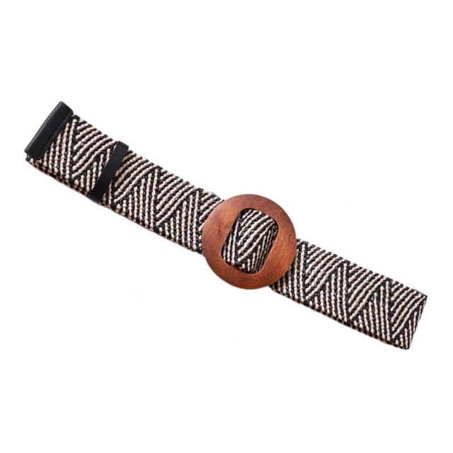pitrice Ceinture de Taille en Paille Tressée pour Femmes avec Boucle à Rayures en Bois, Rayures Rondes 102 cm