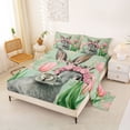 thumbnail image 2 of Erosebridal Pink Tulip Floral Bed Sheets,Cute Kawaii Bunny Easter Rabbit King Sheets For Kids 4pcs, 2 of 6