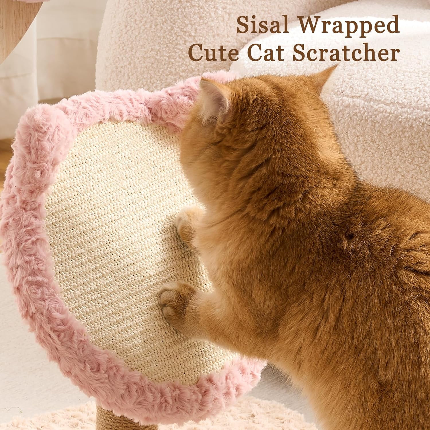 Modern Cat Tree Tower for Indoor Cats Large Adult, 37 inch Flower Cat Tree with Scratching Post, Luxury Aesthetic Cat Tree with Cloud-Soft Flower Perches and Physical Mouse-Sound Hanging Toy