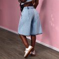 thumbnail image 3 of Women’s High Waisted Denim Bermuda Shorts Wide Leg Knee Length Jean Shorts with Pockets, Light Blue, 3 of 5