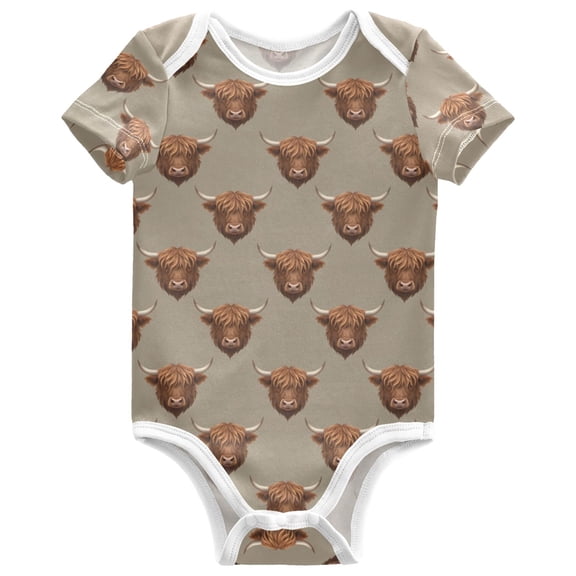 joogoo Retro Highland Cattle Pattern Baby Bodysuits Short Sleeve Cotton Onesies Clothes 6Months
