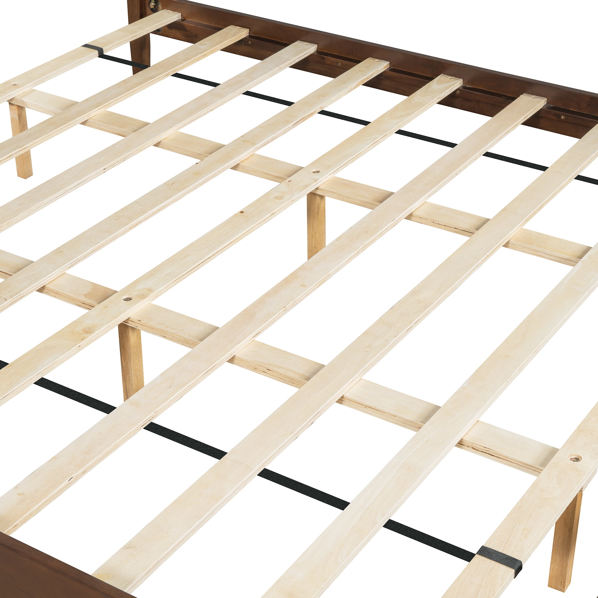 Euroco Mid-Century Wood Platform Bed, No Box Spring Needed, King, Walnut
