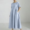 thumbnail image 2 of LWavelet Women's Short Sleeve Oversized Linen Blend Midi Dress with Pockets for Casual & Summer Wear Light Blue M, 2 of 4