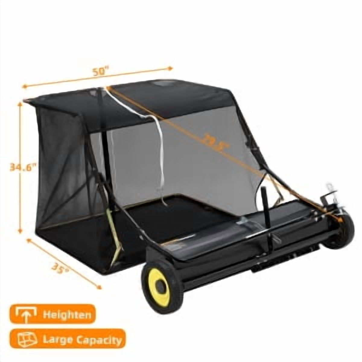 Huisuilinss 48"/50" Lawn Sweeper Tow Behind, Pull Behind Grass Catcher with Large Hopper, Heavy Duty Leaf Sweeper,Leaf & Grass Collector, Adjustable Brush Height Lever and Dumping Rope, Yard Sweeper