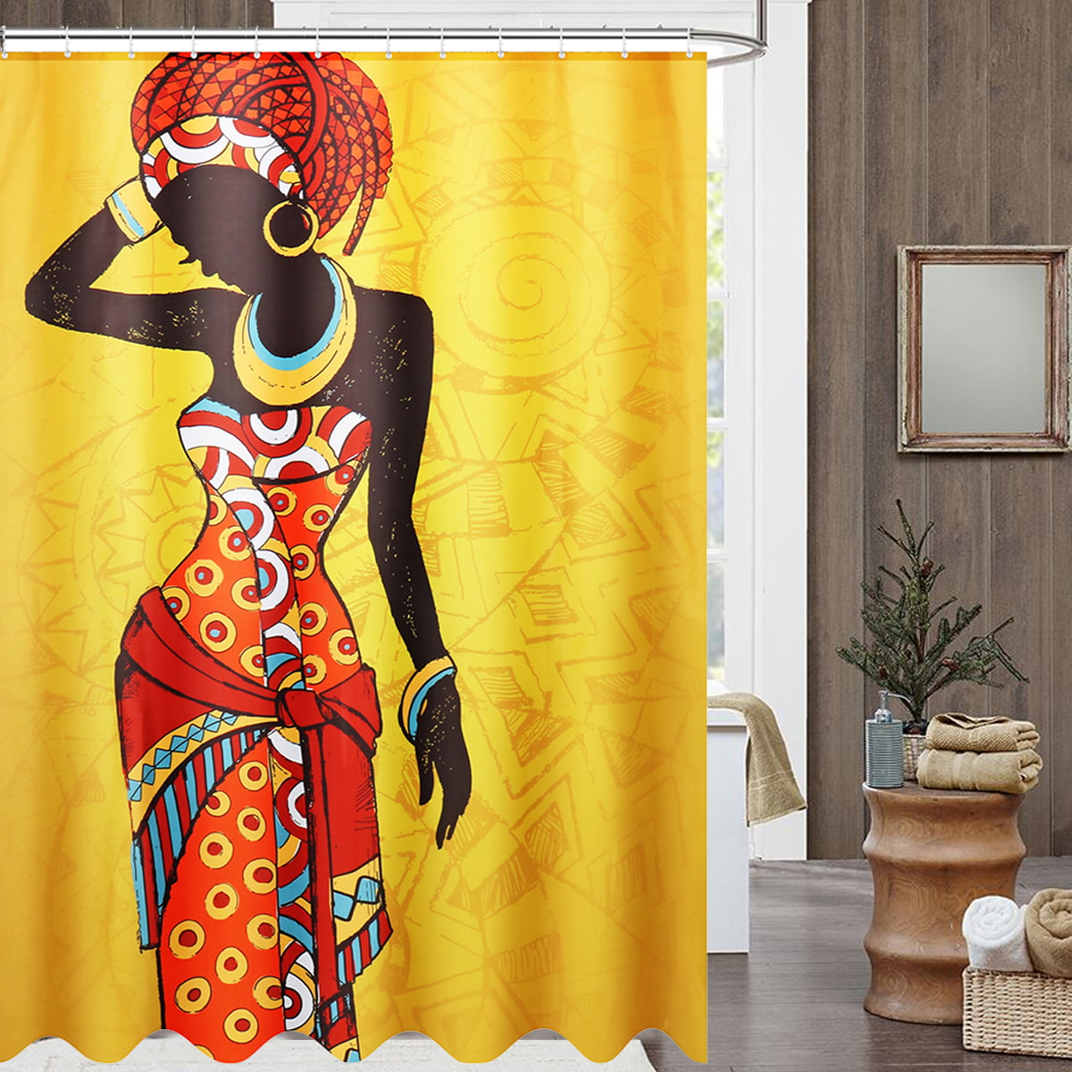 Afro Female Shower Curtain Bathroom Hippie Waterproof Curtain Decor With Hook 