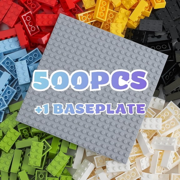 2x4 Bricks Bulk 500 Piece Classic Building Bricks and 1 Gray Baseplate, 2x4 Blocks Bulk Creative Building Toys, Blocks Bulk for Kids Ages 6 , 6 Colors(Samll Bricks, 1.25x0.62x0.47 in)