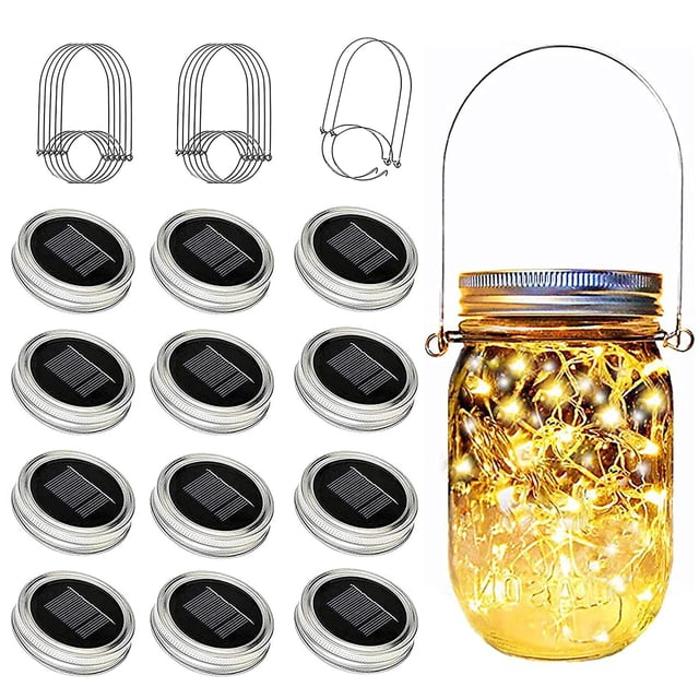 Luces solares para tapa de frasco Mason yeuago, paquete de 12, 30 LED, impermeables