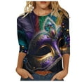 thumbnail image 3 of DDAPJ pyju Womens Mardi Gras 3/4 Sleeve Tops Fashion Mask Graphic Tees Dressy Casual Round Neck Tunic Blouse New Orleans Carnival Party Tee Shirts Multicolor XXXL, 3 of 6