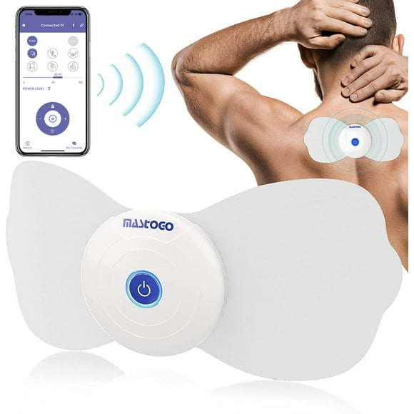 Masajeador inalámbrico TENS y EMS para aliviar el dolor de espalda - Estimulador muscular EMS Bluetooth controlado por aplicación para aliviar el dolor de espalda, hombros, piernas y cuello.