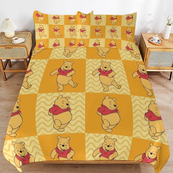 3 Piece Comfortable Bedding Set Winnie The Pooh Duvet Cover Twin Bed with 2 Pillowcase 102"x90"