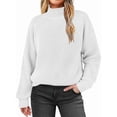 thumbnail image 3 of Women High Neck Oversized Sweaters Batwing Long Sleeve Pullover Loose Chunky Knit Jumper White L, 3 of 8