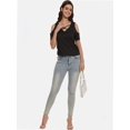 thumbnail image 3 of Womens Summer Shirts Short Sleeve V Neck Criss Cross Cold Shoulder Tops Blouse, 3 of 4