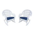 thumbnail image 1 of Jeco Wicker Rocker Chair in White with Blue Cushion (Set of 2), 1 of 2