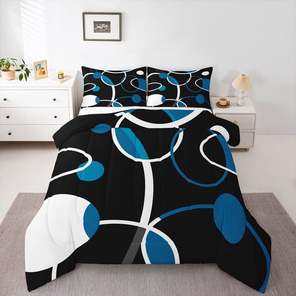 Homewish Geometric Stripes Lines Bedding Comforter Set 2pcs for Kids Children Teens,Abstract Circle Twin Comforter Sets Microfiber,Minimalist Mid Century Breathable Bedding Set,Super Cozy Room Decor