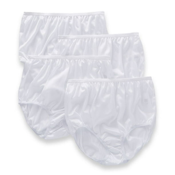 Women's Teri 331 Full Cut Nylon Brief Panty - 4 Pack (White 12) 