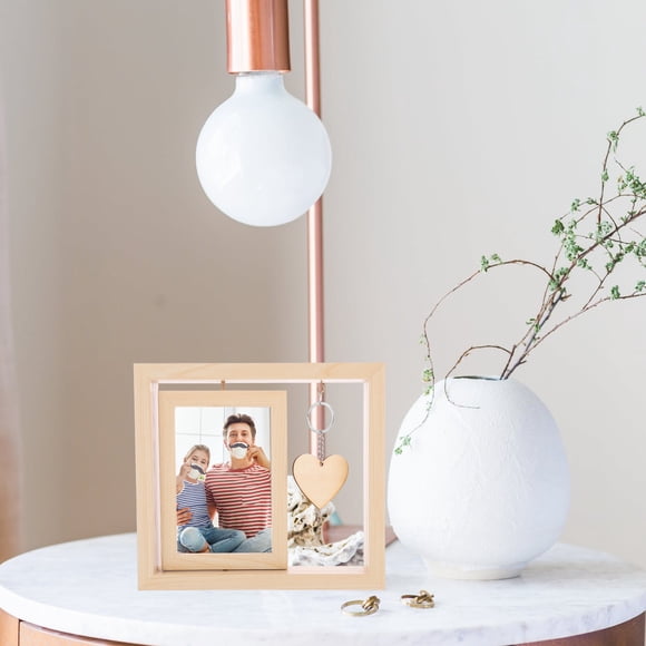 Raindrops Rotating Picture Frame With Heart Wood Double Sided Display Natural Color 1 Set