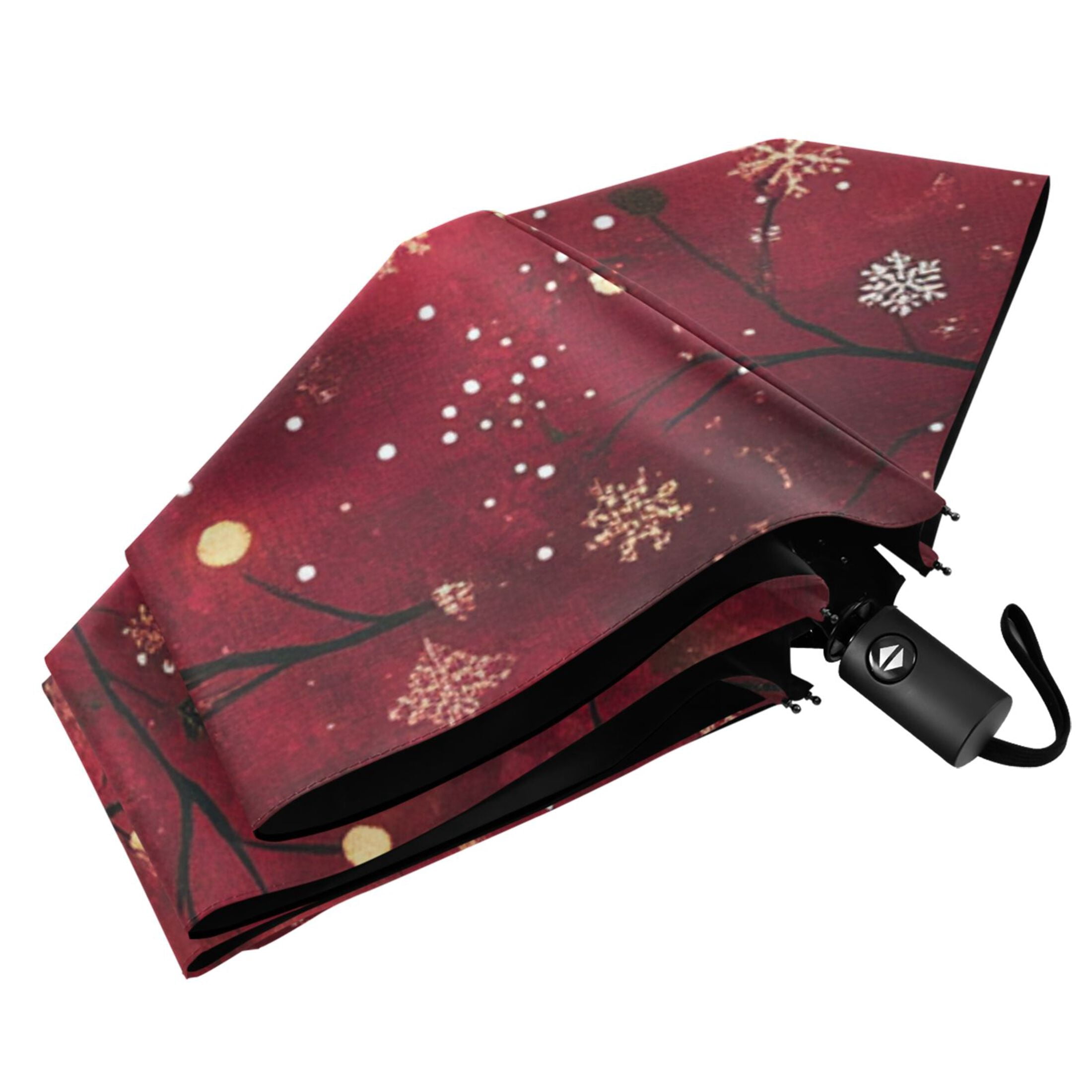 Winter Red Flowers Folding Umbrella UV50+ Waterproof Sun Protection Auto Open Close Compact Fiberglass Frame