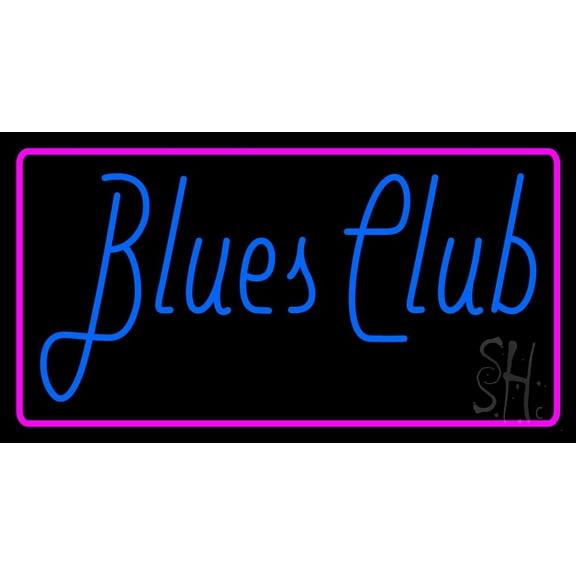 Blues Club Pink Border 1 LED Neon Sign 20" Tall x 37" Wide - inches Black Square Cut Acrylic Backing, with Dimmer - Premium built indoor Sign for Studio, Club, Home décor, Event, Workshop, Storefront.