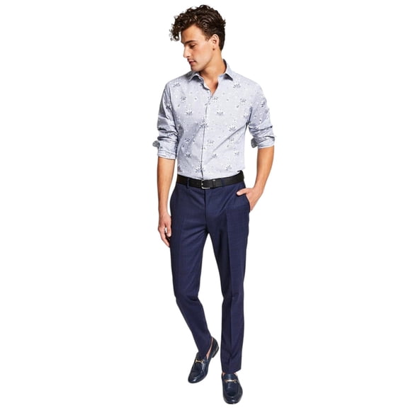 Bar Iii Mens Slim fit Dress Pants 36 / 32 Navy Blue Plaid Stretch Wool