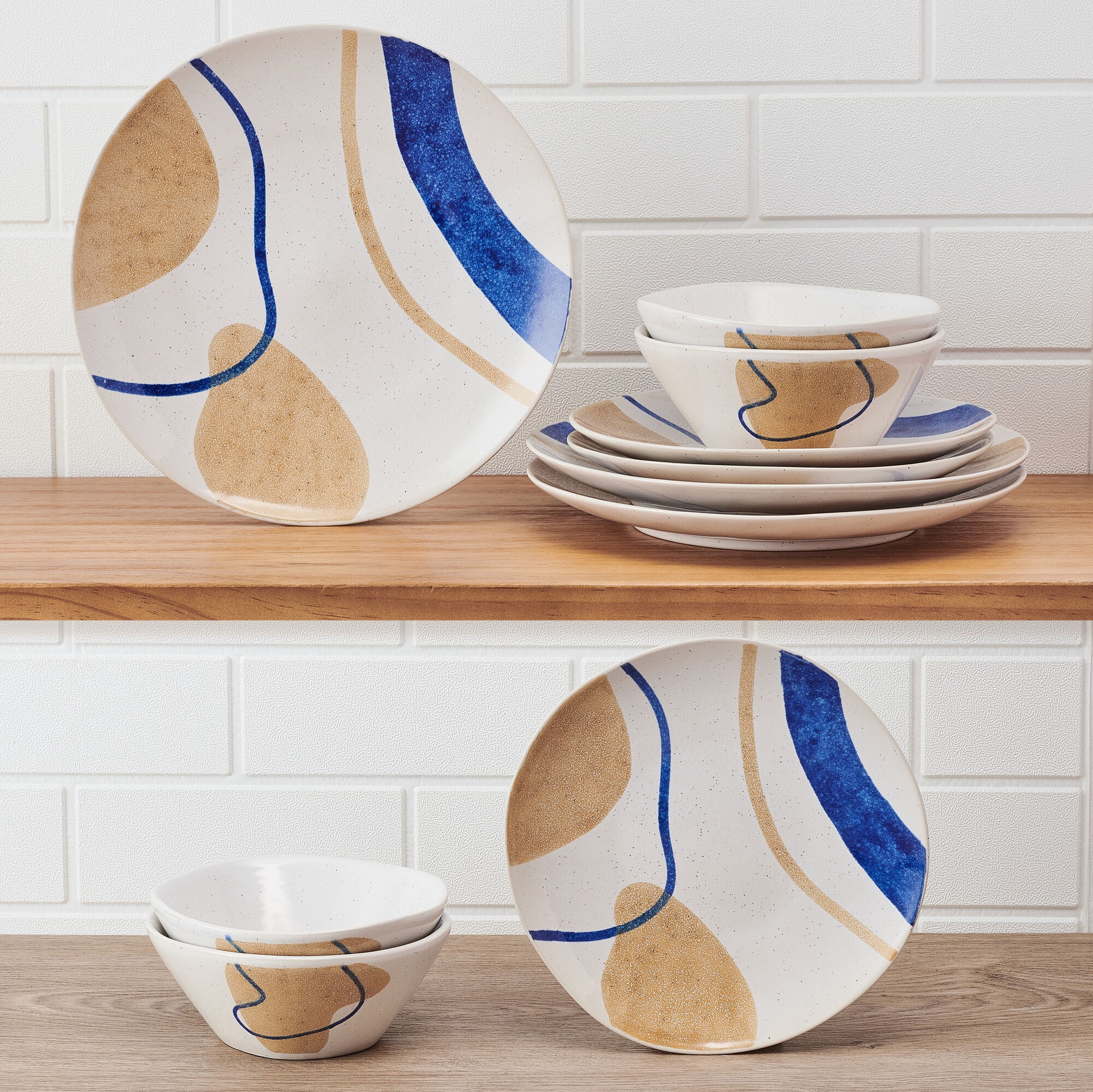 Pfaltzgraff Artful Circles 12 Piece Stoneware Dinnerware Set Off White