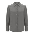 thumbnail image 6 of Lenpel Button down Shirts for Women Lantern Long Sleeve Pleated Curved Hem Collared Blouses Business Casual Work Tops(Gray,Medium), 6 of 7