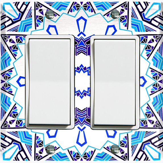 Metal Light Switch Plate Cover Mandala Blue White Ice Flower Tile Pattern MDL054