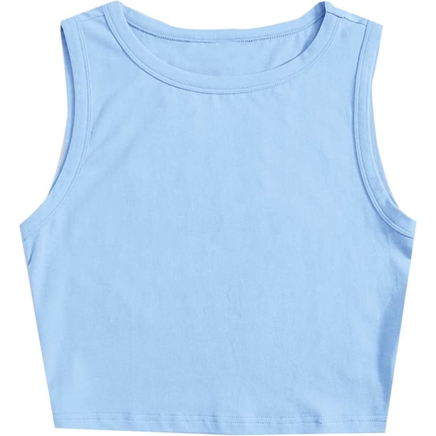 playera básica sin mangas con cuello redondo y espalda cruzada para mujer Azul/claro CH Azul/claro CH Xishao ropa