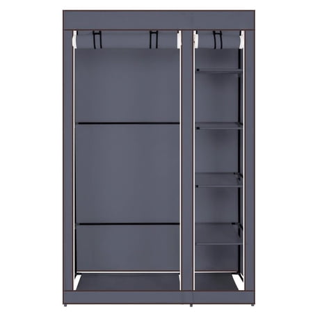 GoDecor 67" Portable Clothes Closet Non-woven Fabric Clothes Organizer Closet Wardrobe with Hanging Rod Beige