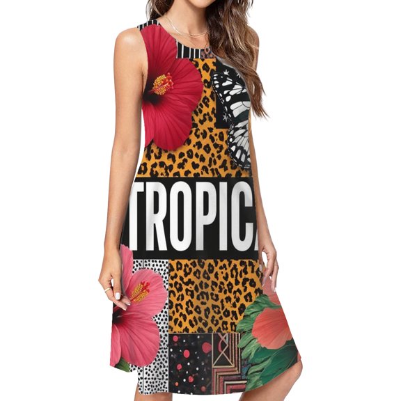 Vibrant Tropical Floral Collage Dress Loose Women'S Dress Beach Dresses With Pockets Dresses For Womens