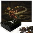 thumbnail image 2 of Ambesonne Fantasy Jigsaw Puzzle Durable Cardboard, Mystery Girl Huge Snake, 1000 pcs, Green Brown Cinnamon, 2 of 5